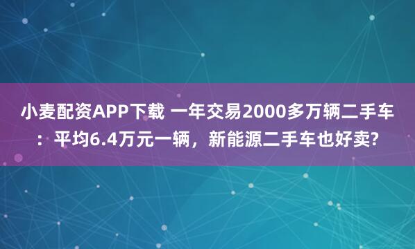 小麦配资APP下载 一年交易2000多万辆二手车：平均6.4万元一辆，新能源二手车也好卖?
